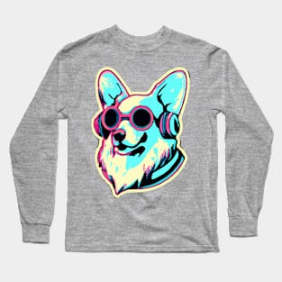 Corgi Synthwave Dog Lover Welsh Long Sleeve T-Shirt